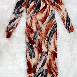 Fashion Nova Orange and Blue Mock Neck Bodycon Dress